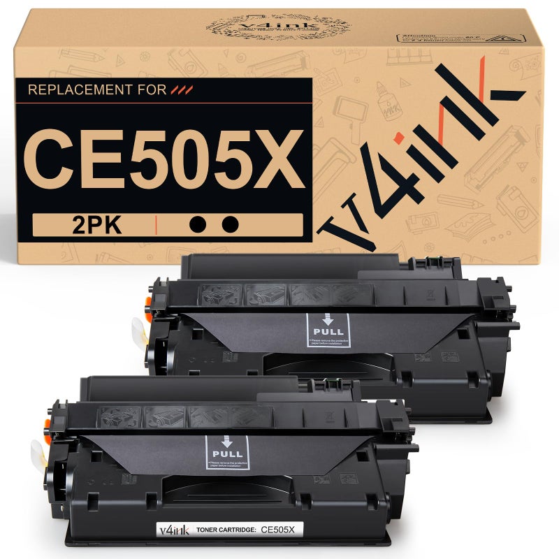 v4ink 2PK Compatible Toner Cartridge Replacement for HP 05X CE505X Toner Black Ink High Yield for use in HP P2055dn P2055 P2055D P2055X HP Pro 400 M401n M401dne M401dw MFP M425dn Printer - Image 1